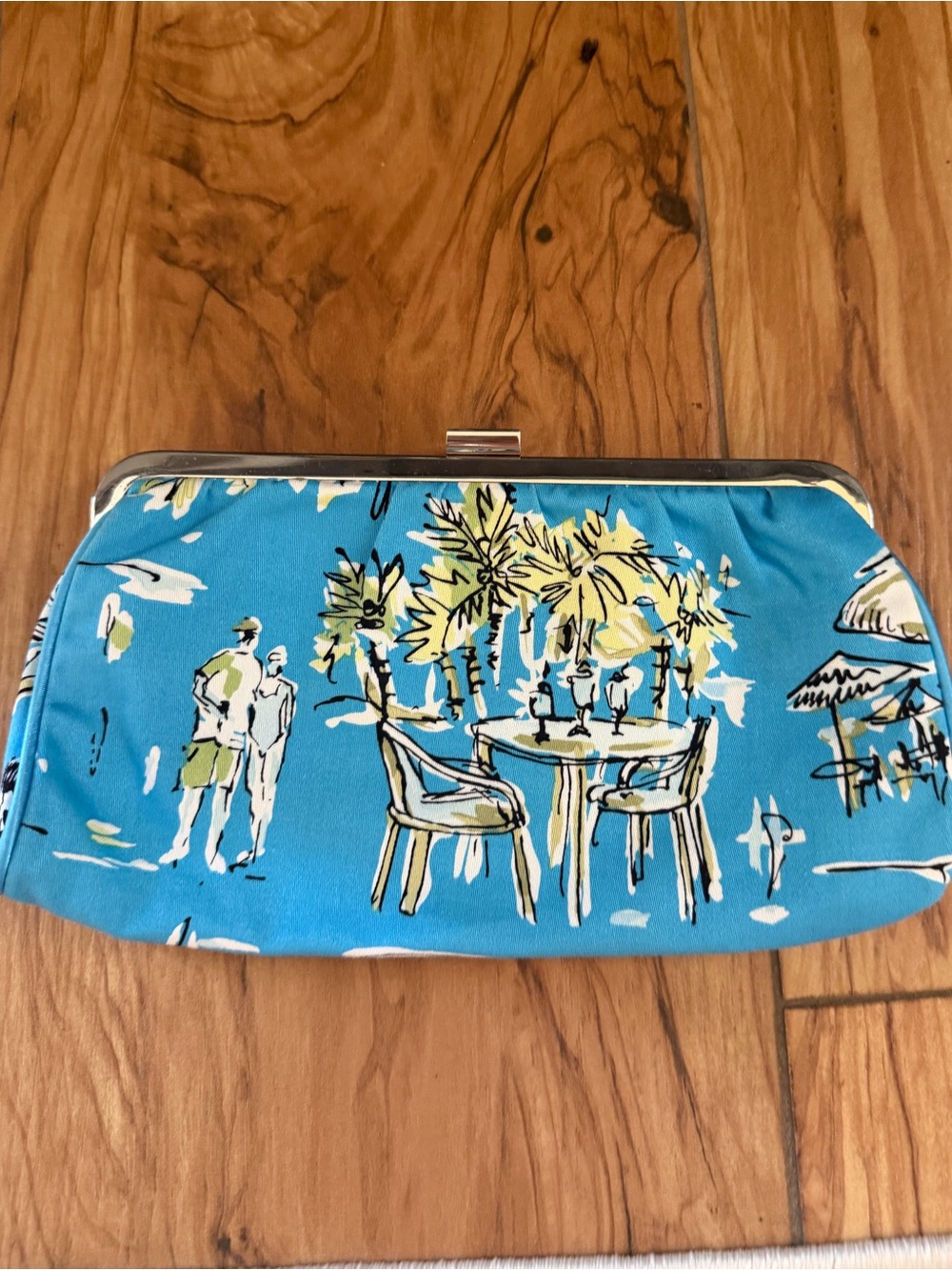 Vintage Old Navy Blue Tropical Print Clutch Handbag